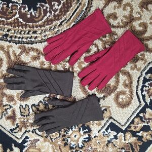 Lot Bundle of 2 Vintage Gloves Stretchy Fall Autumn Gloves Faux Leather 80s 90s
